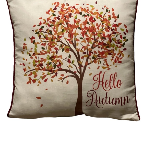 HELLO AUTUMN PILLOW WITH BURGUNDY PIPING - Picture 1 of 1